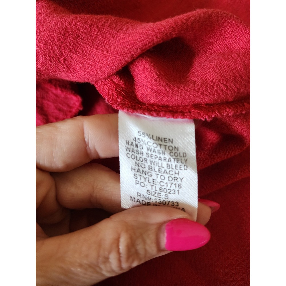 Umgee Red‎ Linen Blend Frayed Hem High Low Midi Shift Dress Oversized Small - Picture 7 of 9